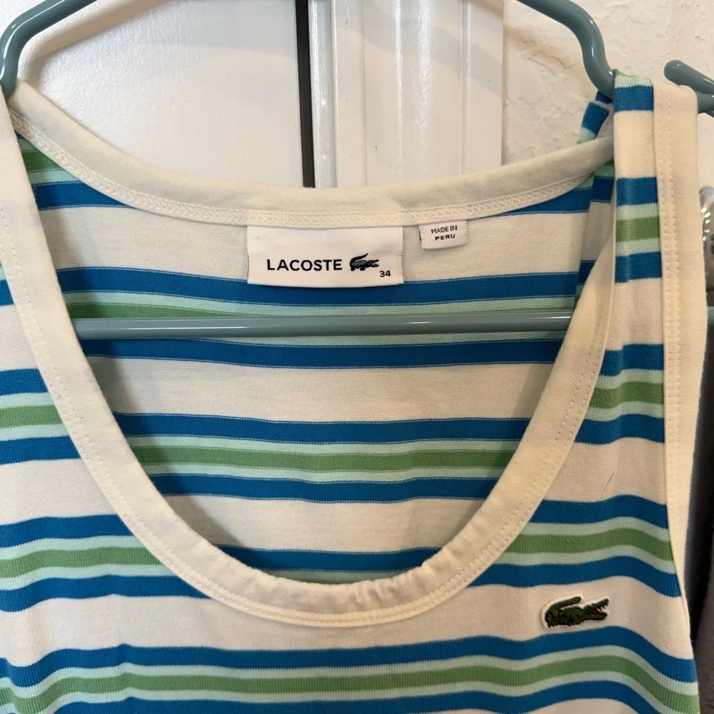 Lacoste Striped Tank Midi Dress in Light Blue and White - Picture 3 of 5